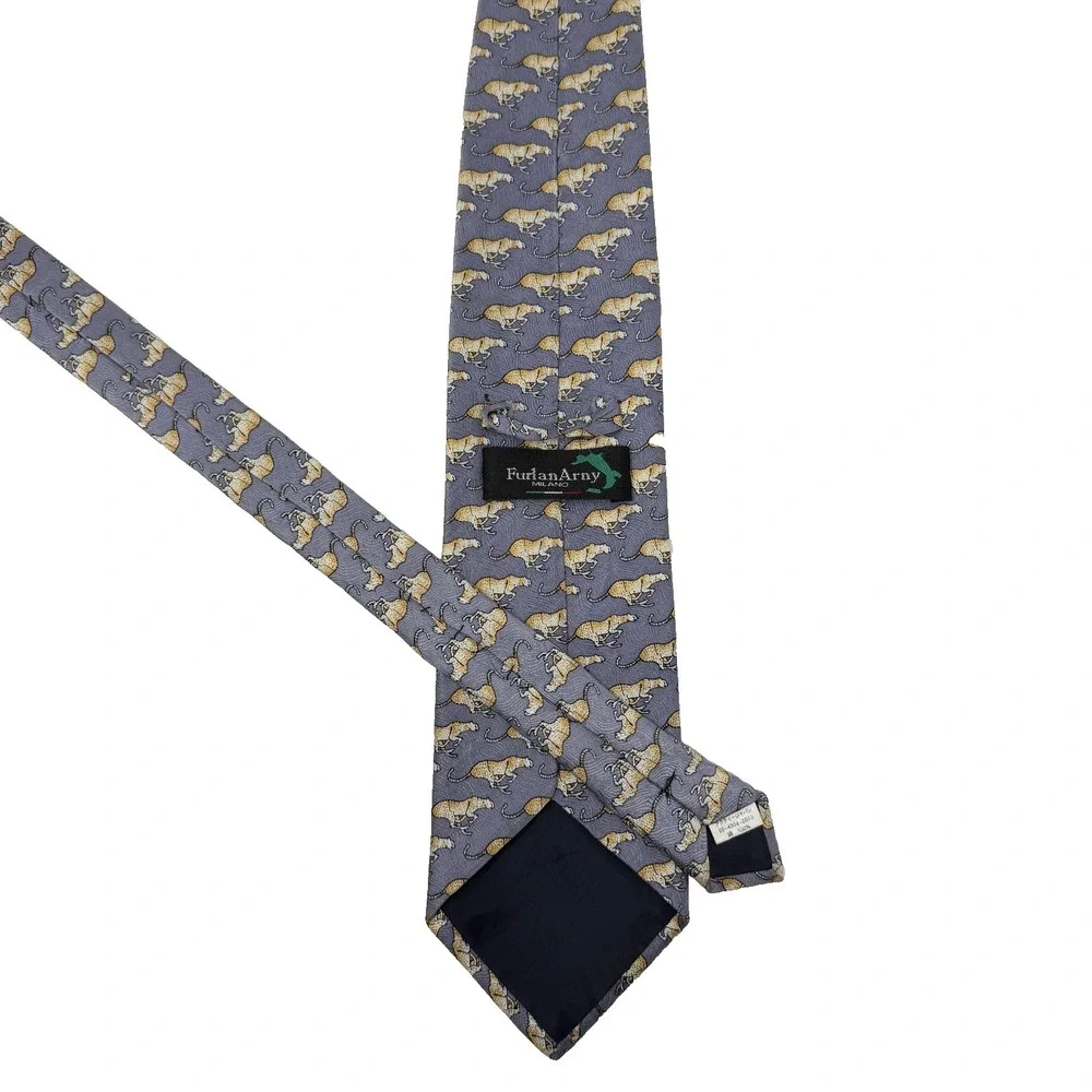 FURLAN ARNY MILANO 100% Silk Cheetah Tie Gray Novelty Animal Print Necktie